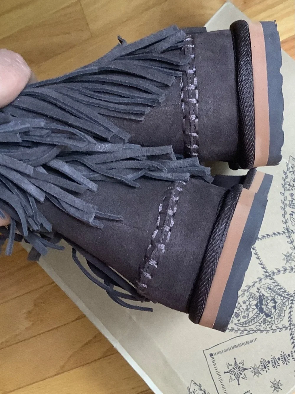 Free People Faye Fringe Suede And Faux Fur Boot Chocolate Brown SZ 9.5